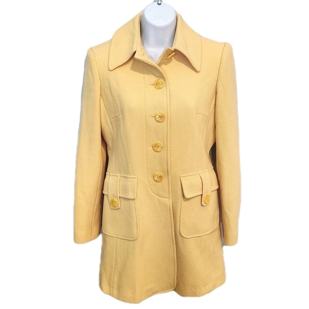 Talbots Wool Blend Coat Overcoat Womens 2P Butter Yellow Casual Career Sunny Fun